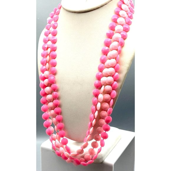 Vintage Shades of Pink Strand Necklace, Lot of 2 Early Plastic Beads, Super Long - Picture 5 of 5